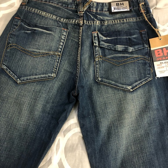 Rare Navy blue Men’s Jeans Beverly Hills Brand stone wash relaxed fit boot cut - Picture 10 of 12